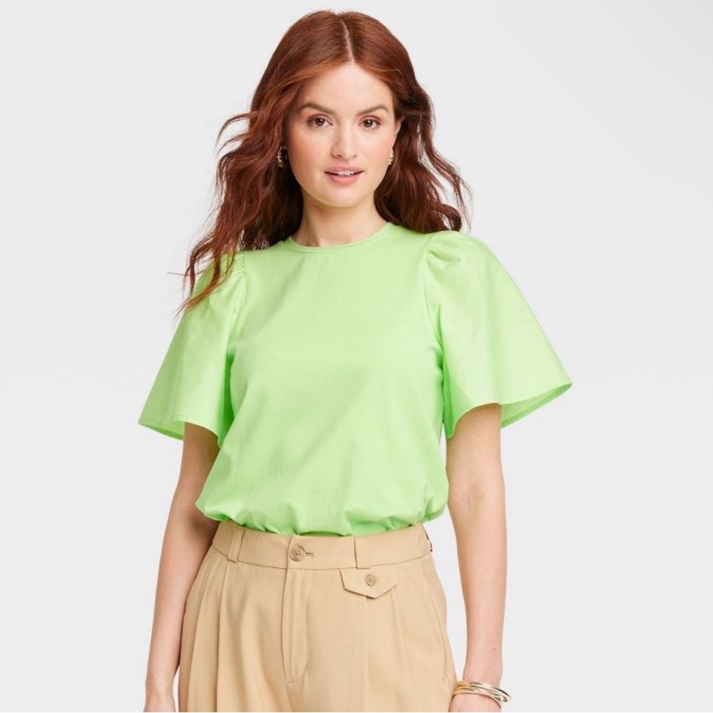 Women's Green Puff Sleeve Top